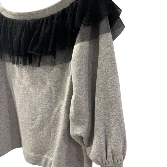 Anthropology Maeve Gray V neck Top with Black Lace Trim - Picture 4 of 6